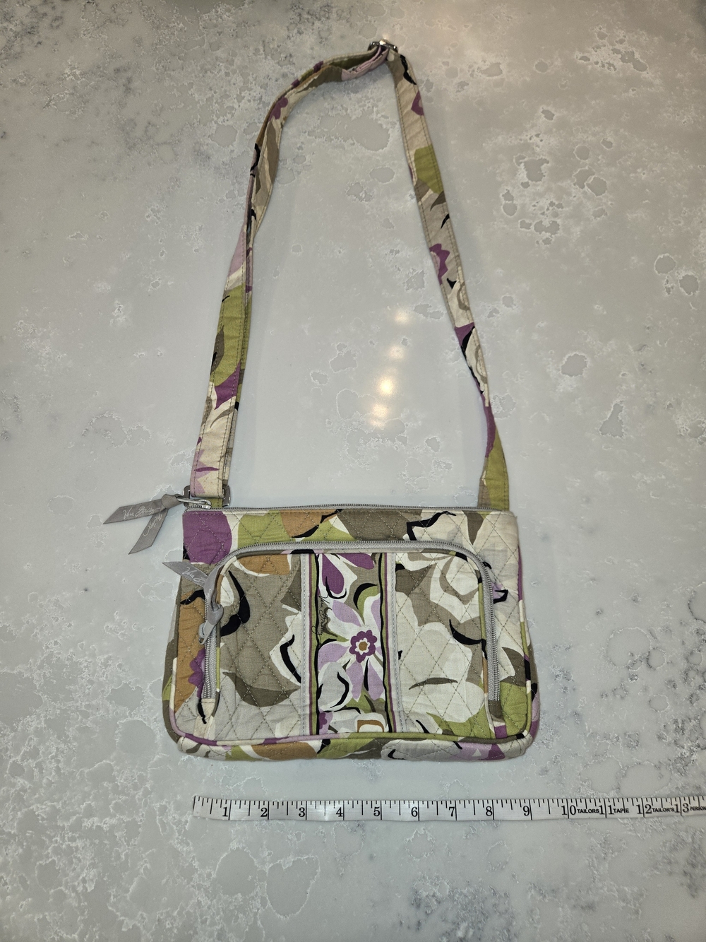 Vera Bradley Quilted Floral Crossbody Shoulder Bag in Green, Cream, Purple